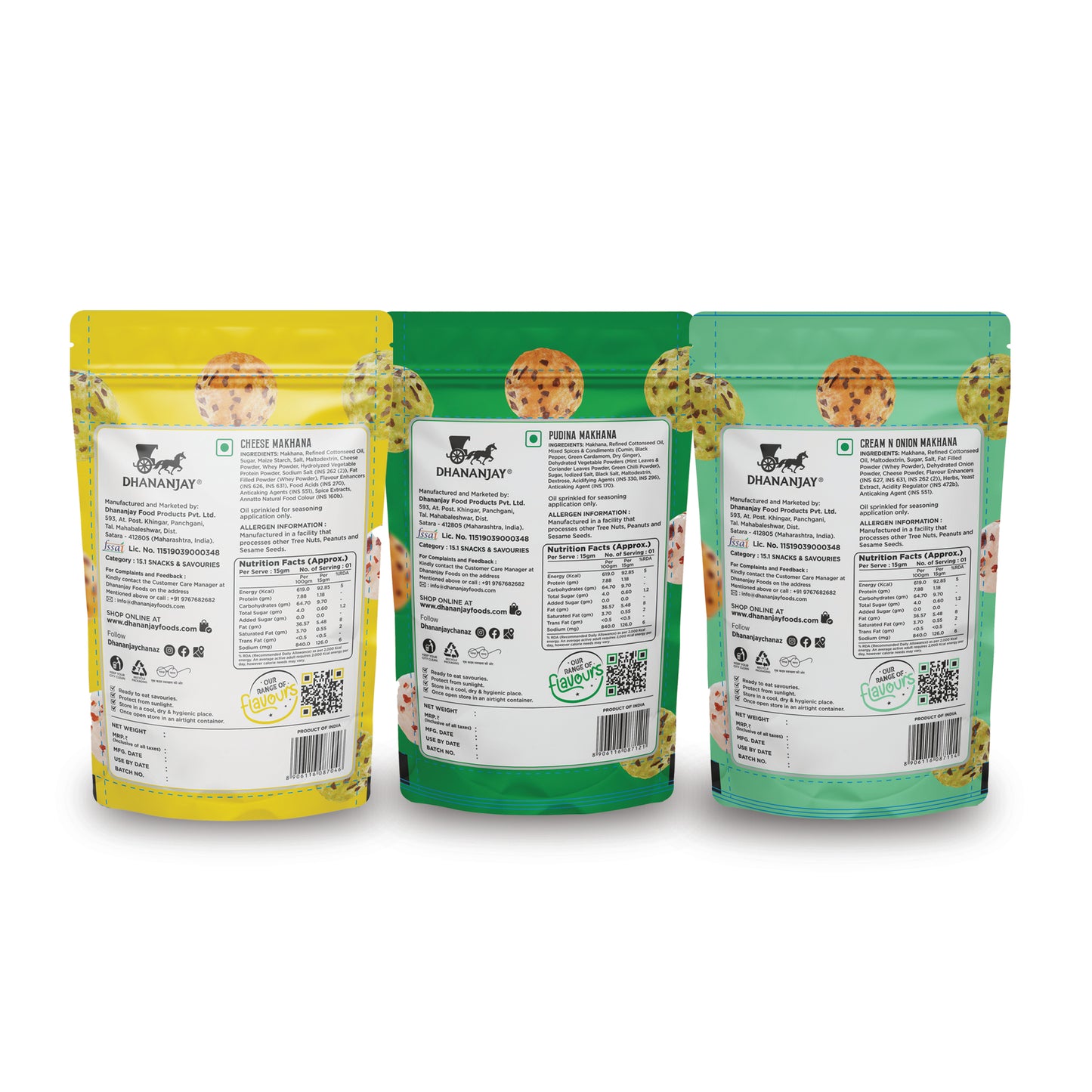 Cheese, Pudina & Cream and Onion (Pack of 3)