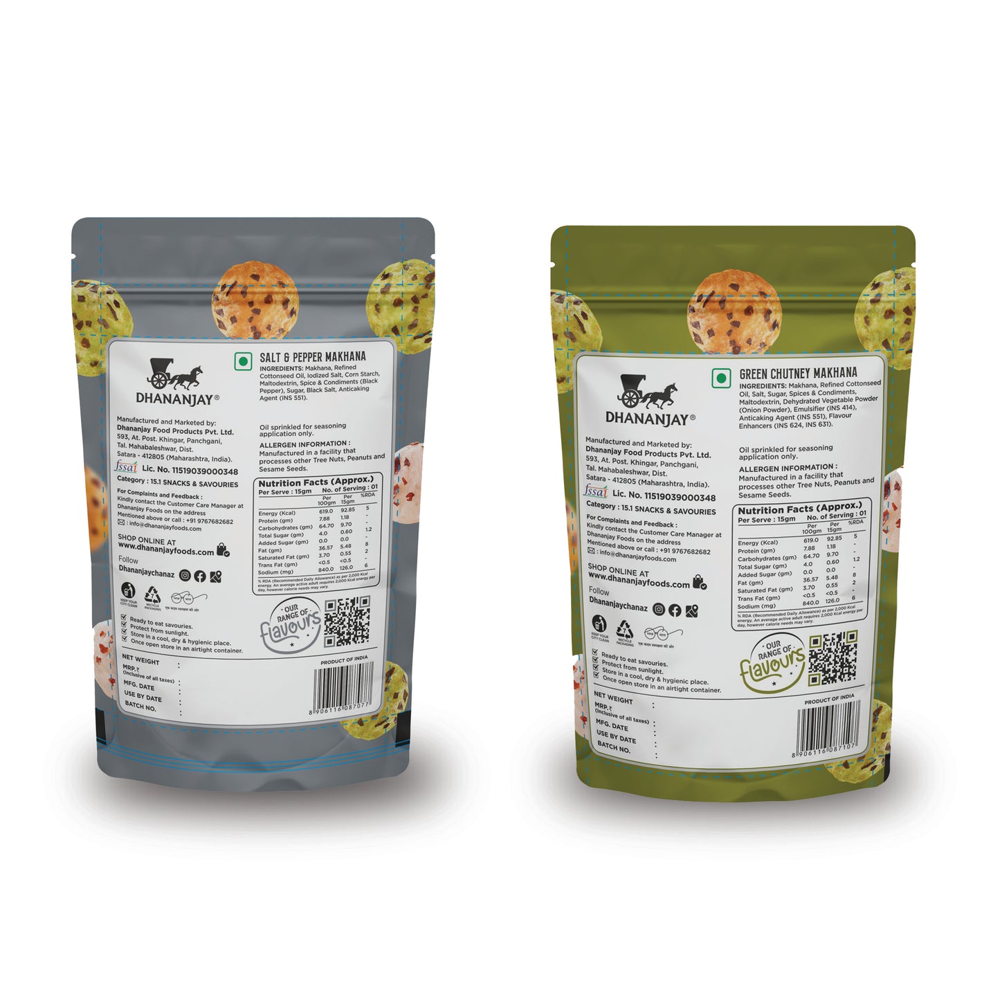 Salt & Pepper and Green Chutney Makhana (Pack of 2)