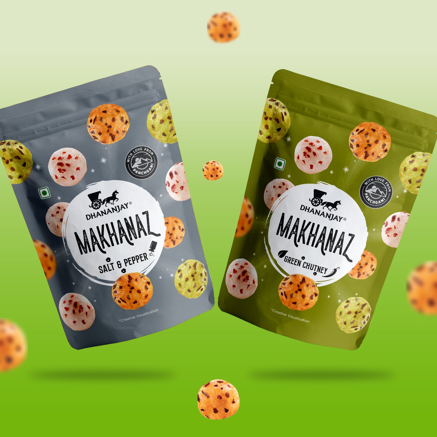 Salt & Pepper and Green Chutney Makhana (Pack of 2)