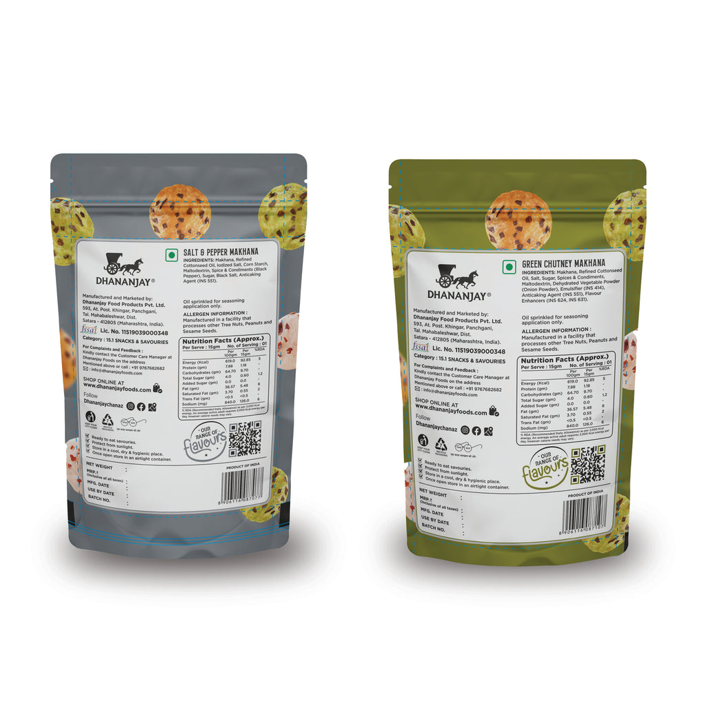 Salt & Pepper and Green Chutney Makhana (Pack of 2)